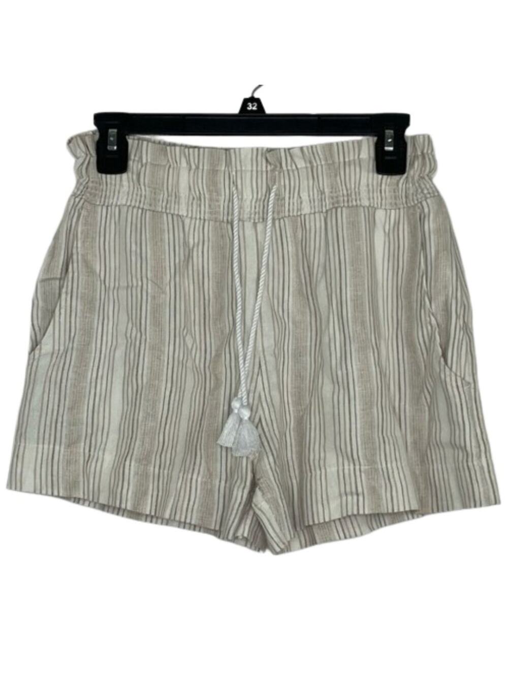 Abercrombie & Fitch cream brown stripe paper bag shorts tassel drawstring Small